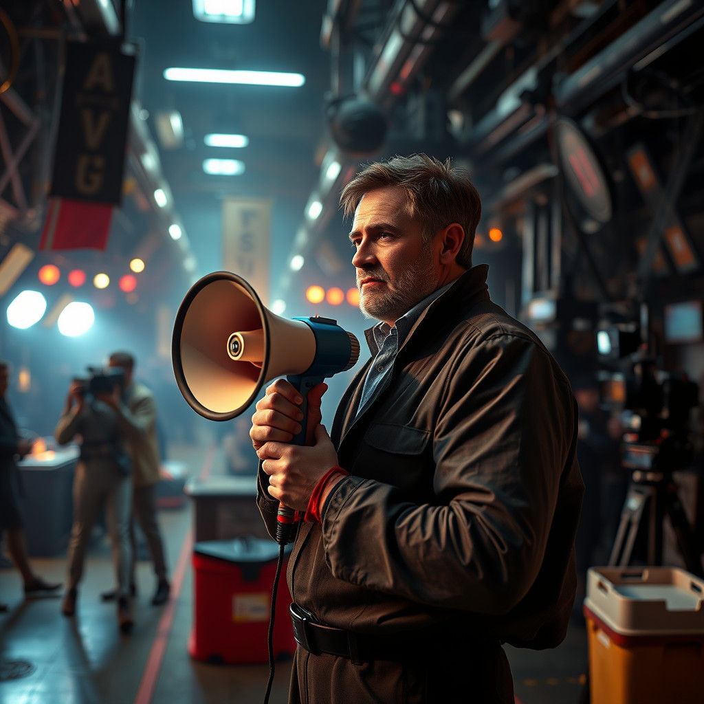 Hyperrealistic Movie Director on Film Set