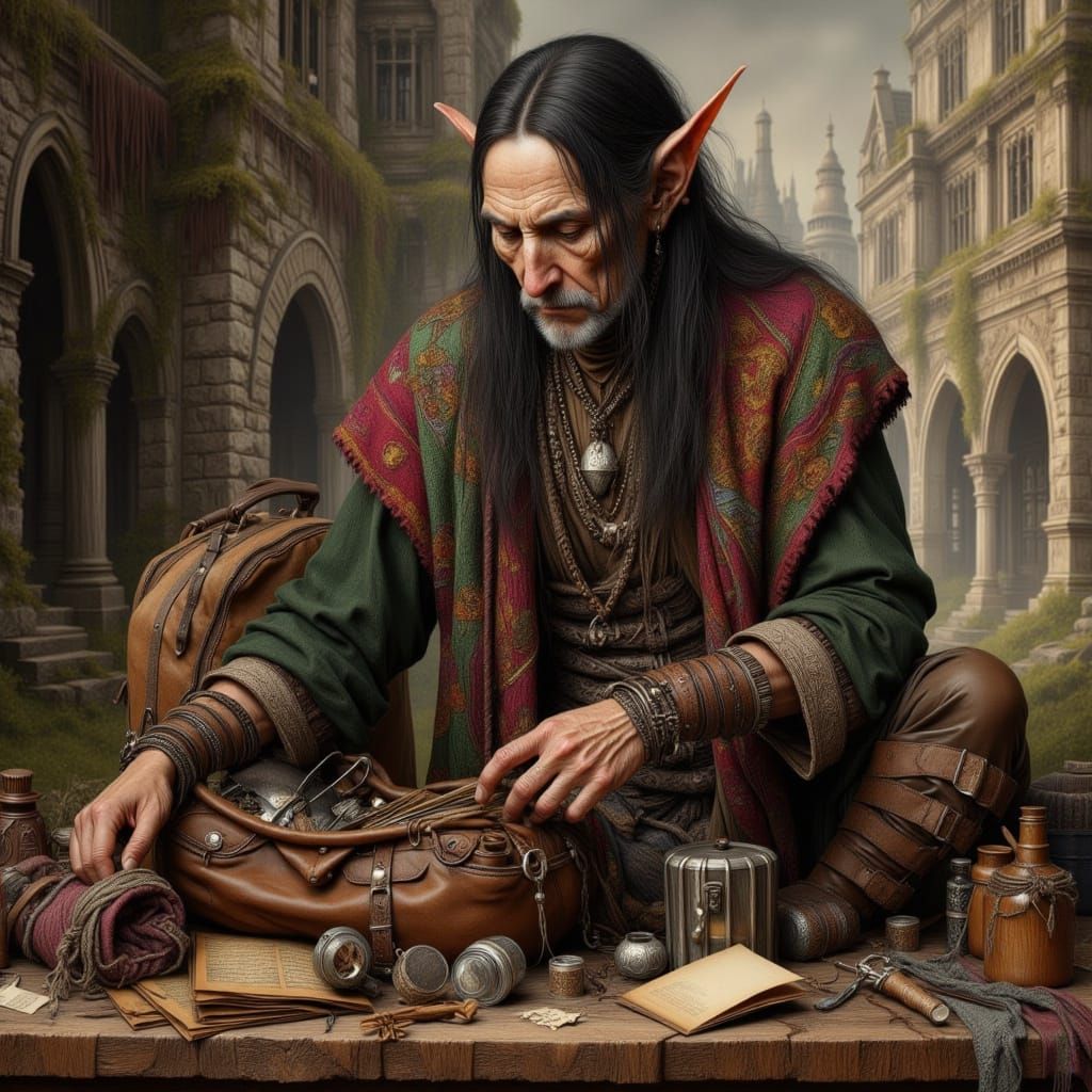 Elf Mage Prepares for a Journey as Painting