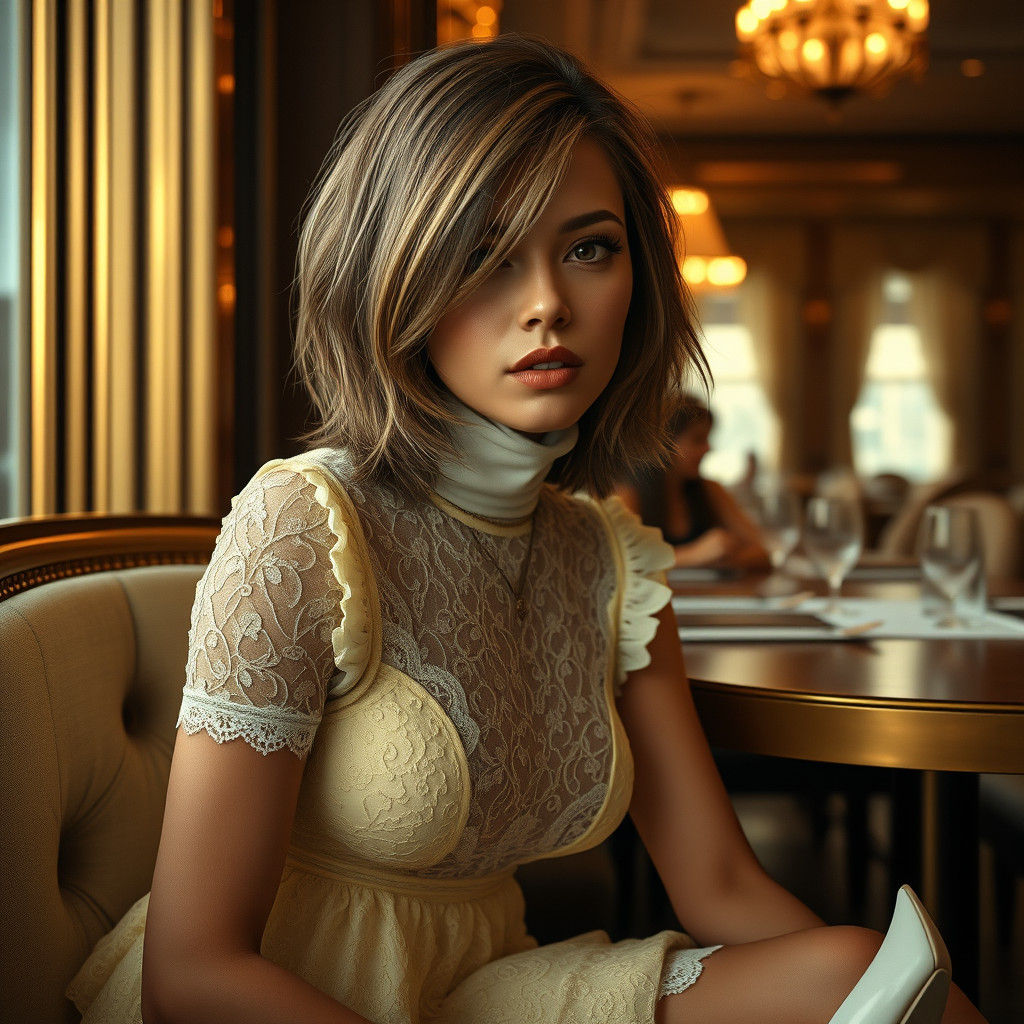 Elegant Woman in Lace Dress, Digital Matte Painting