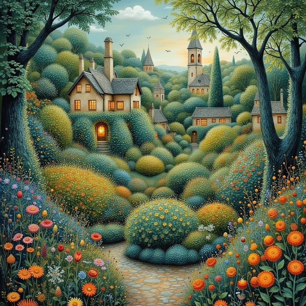 Epic Impressionist English Garden in Thick Gouache Style