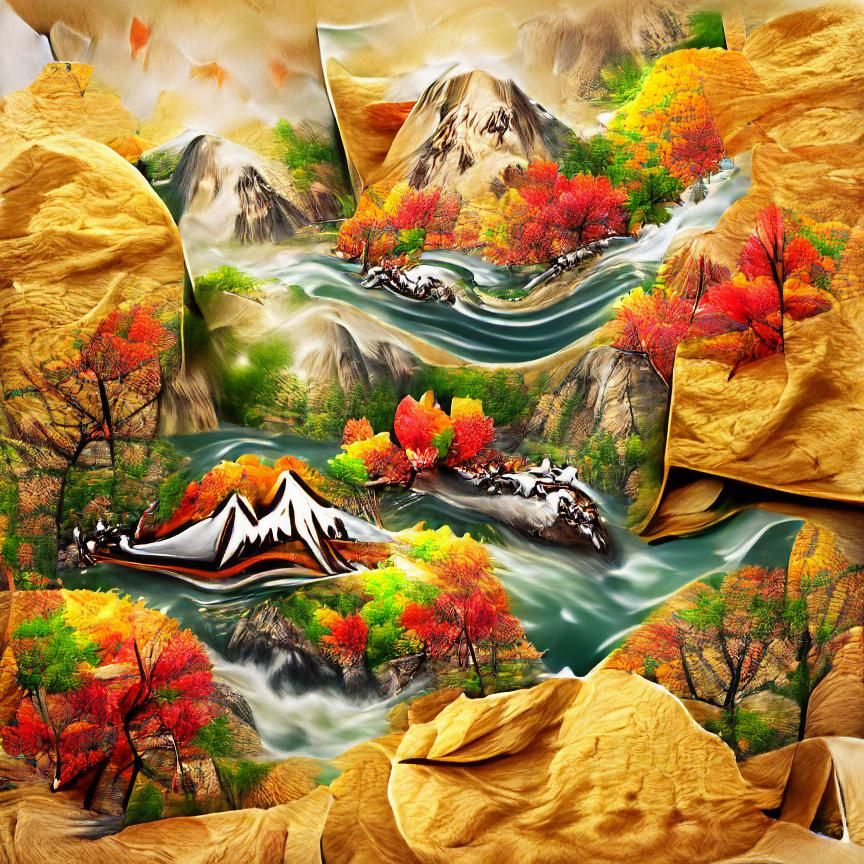 Autumn Mountain River Landscape