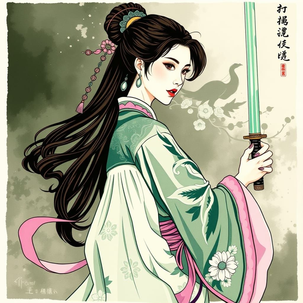 Ethereal Wuxia Warrior in Traditional Chinese Fantasy Robes