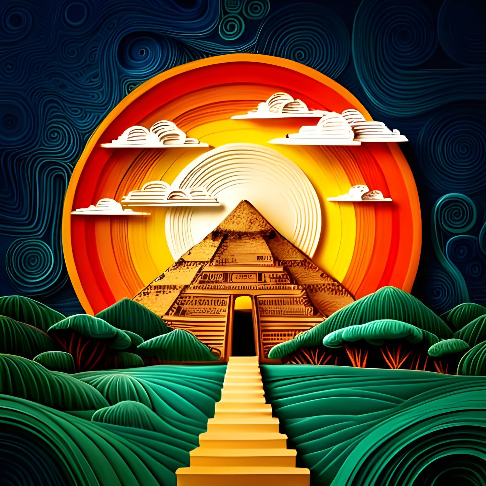 Egyptian Sunset Paper Quilling 3D Landscape