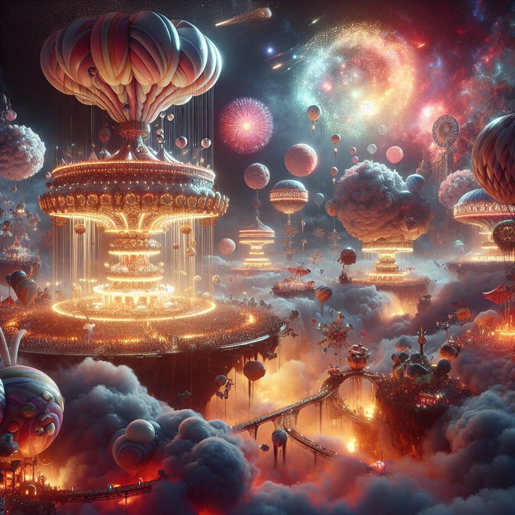 Floating Carnival in Clouds with Balloon Planets