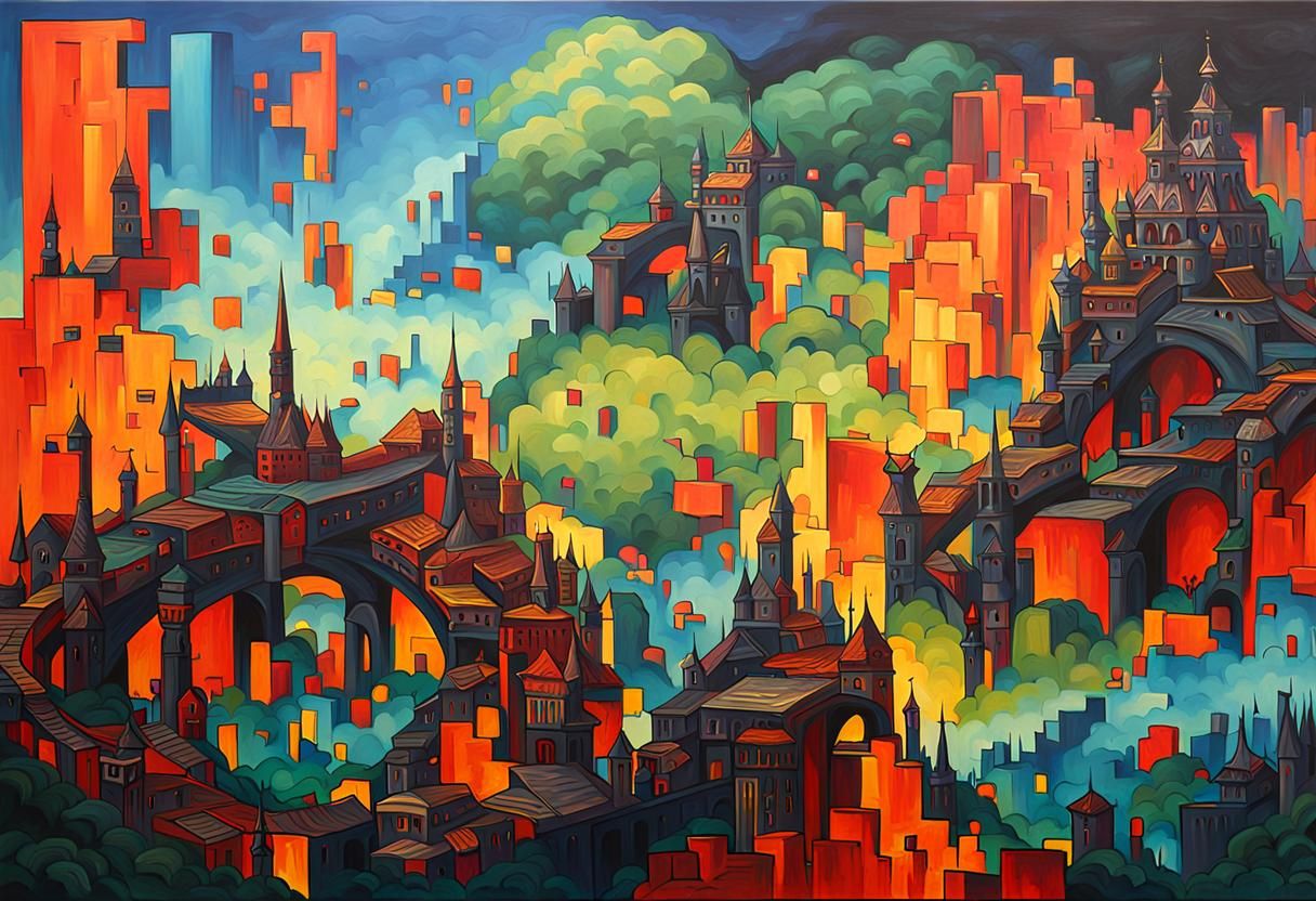 Split-Complementary Fantasy Art in Oil on Canvas