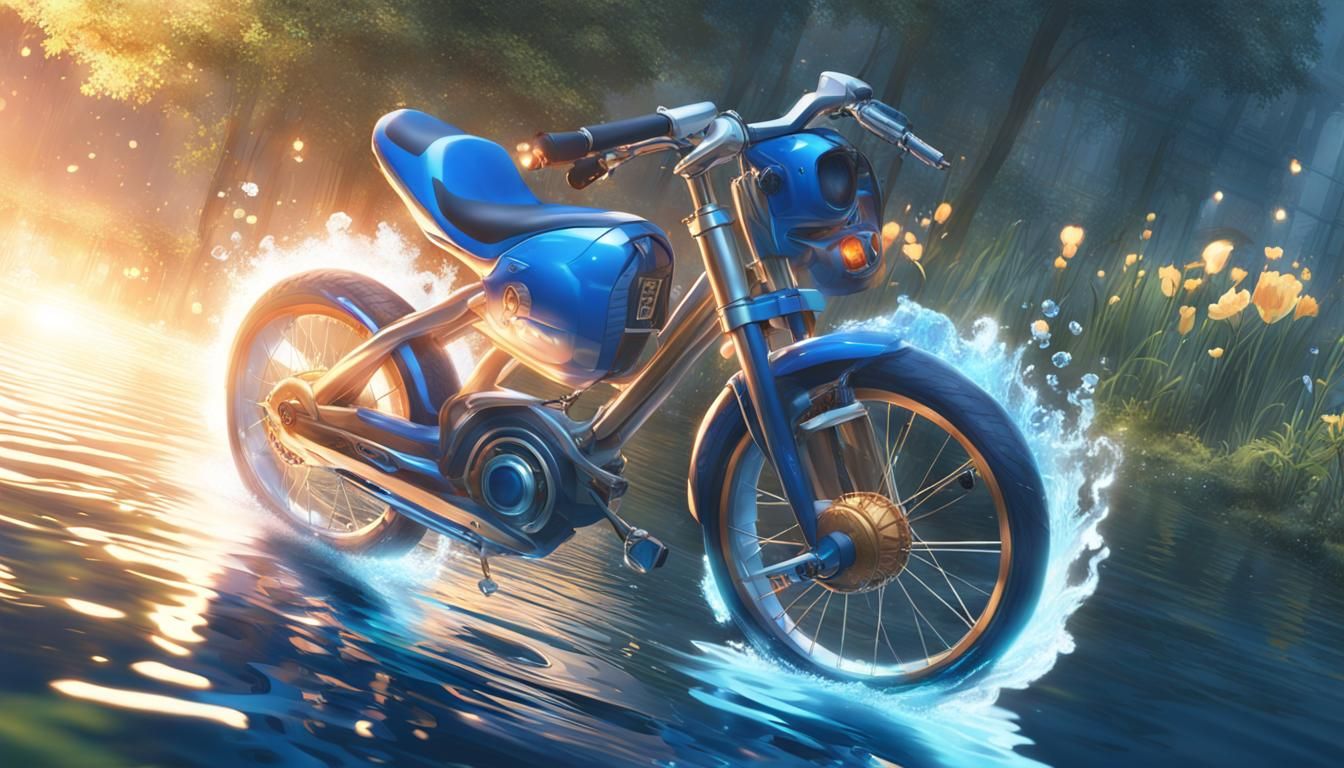 Anime Bicycle with Blue Flames on Water