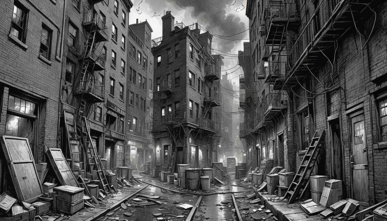 Monochromatic New York Alleyway in Comic Book Style