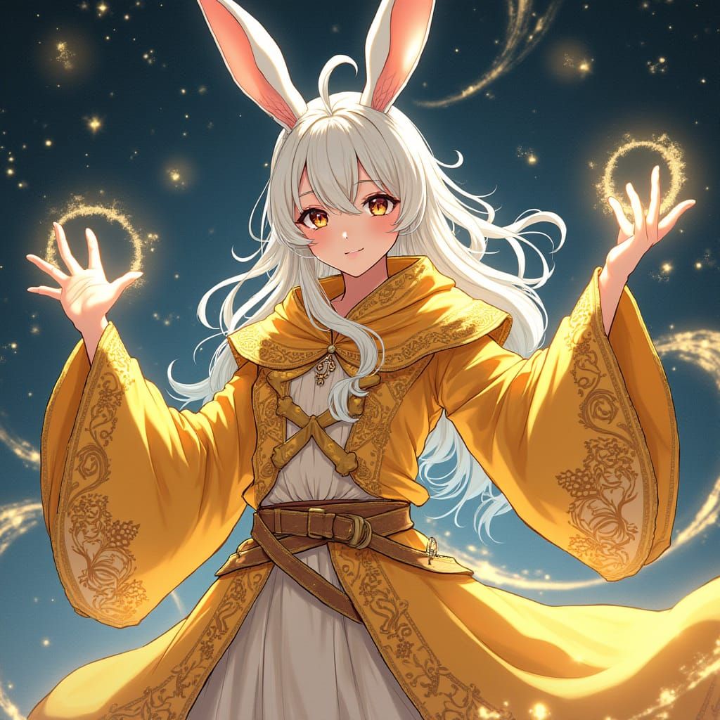 Golden Anime Sorcerer with Rabbit Ears