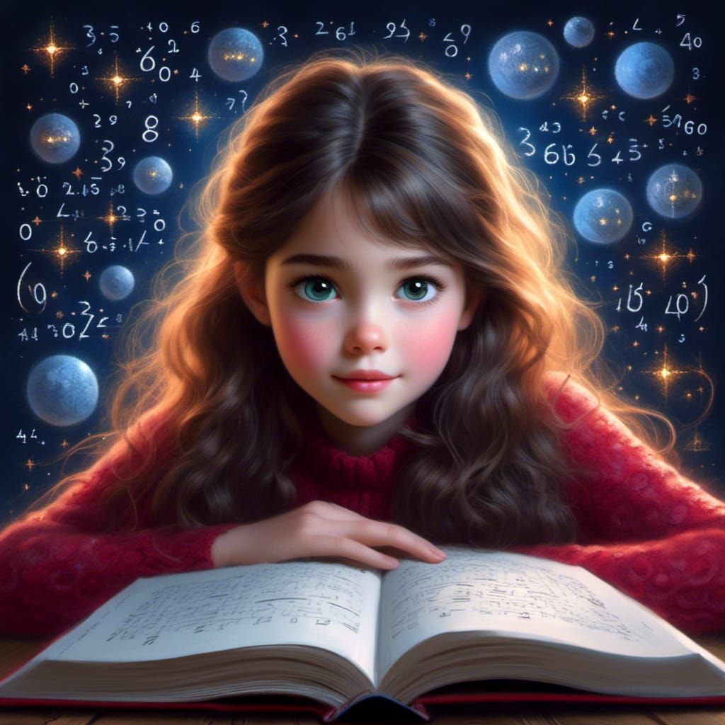 Math Girl Dreaming, Digital Art with Beauty Strokes