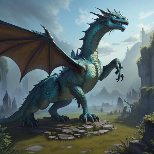 Dragon Soaring Over Ancient Forest: Fantasy Matte Painting