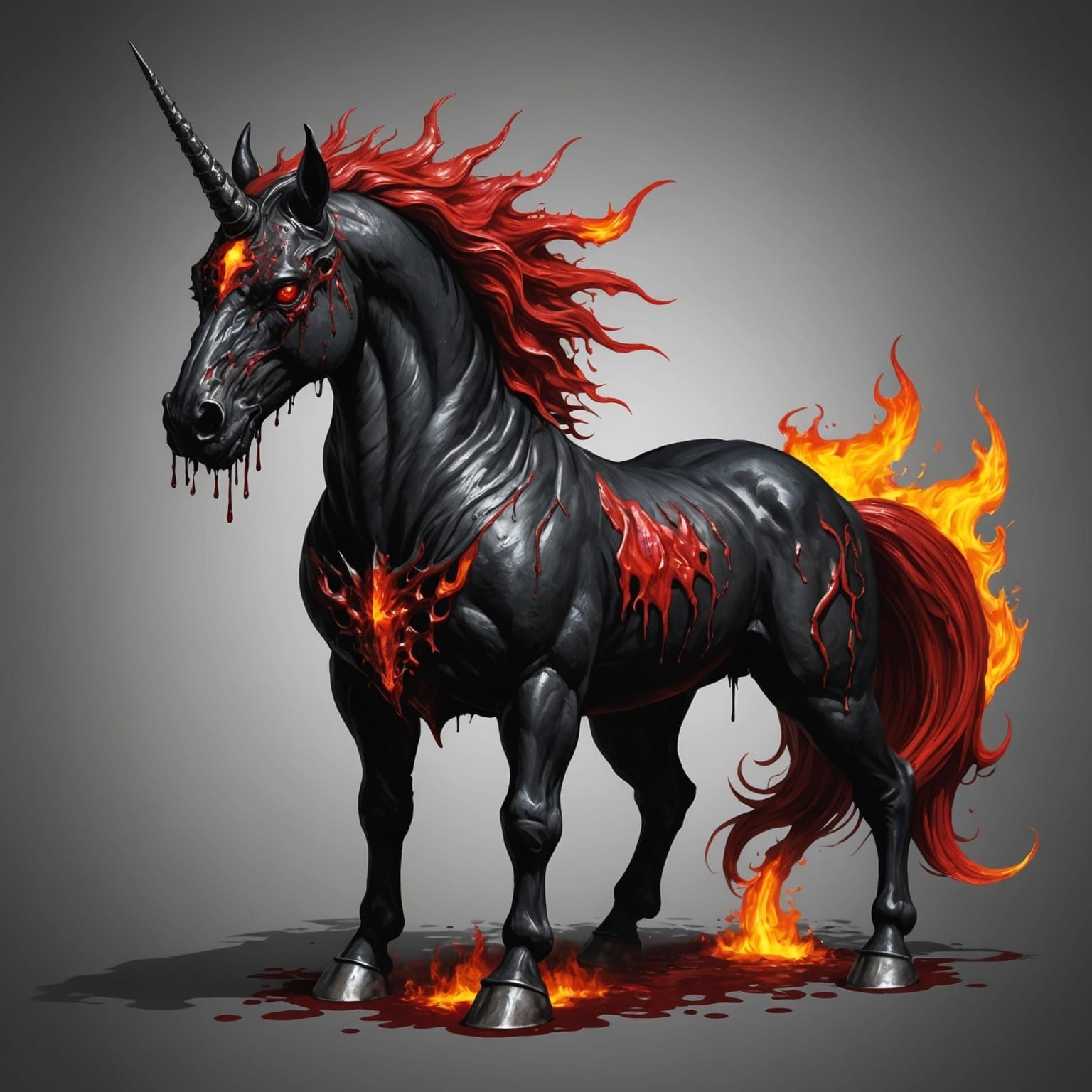 Infernal Unicorn with Hooves and Dripping Blood
