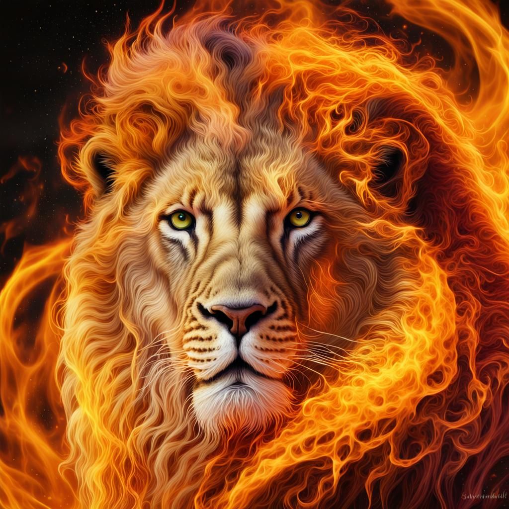 Flaming Lion Spirit Animal in Astral Realm