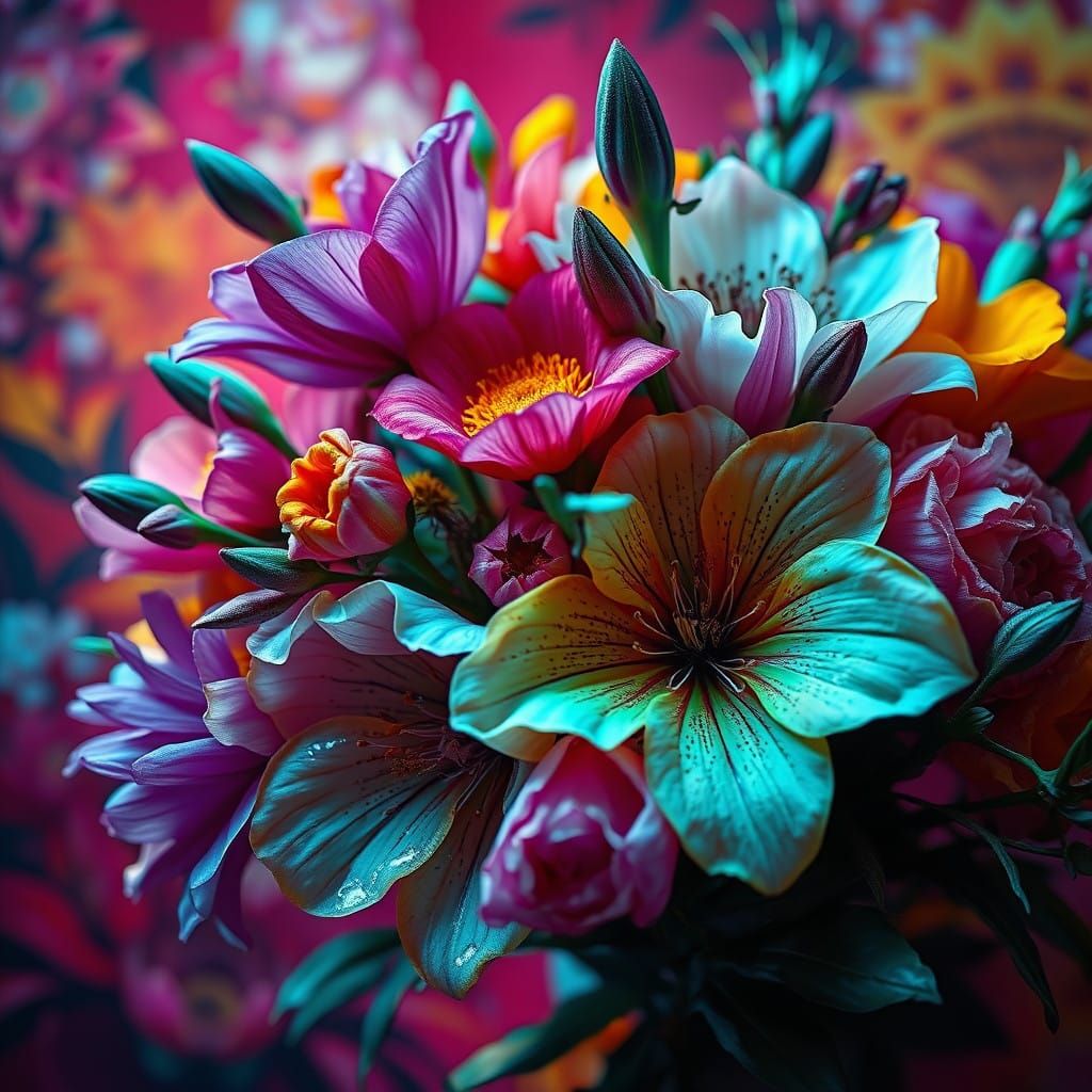 Vibrant Futuristic Floral Masterpiece in Hyperrealistic Styl...