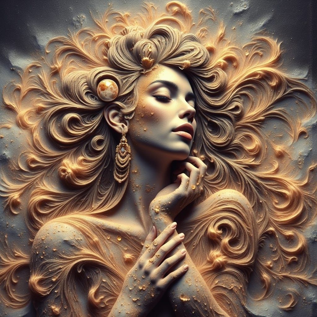 Desert Beauty Sand Art in Surreal 80s Style