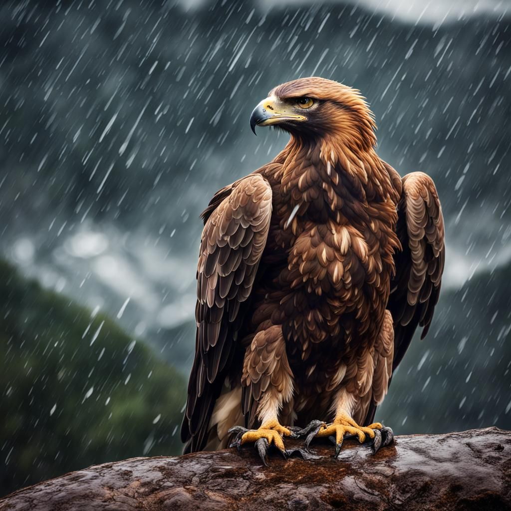 Majestic Golden Eagle Portrait in Heavy Rain