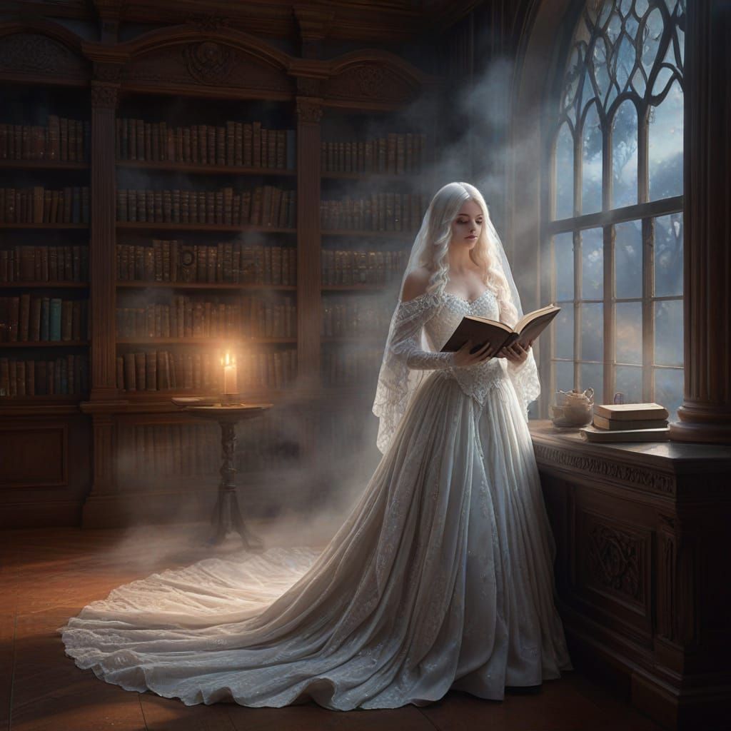 Ghostly Librarian in Ethereal Fantasy Style