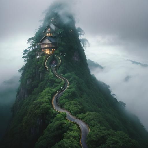 Lush Cloud Forest Path as Oil Painting