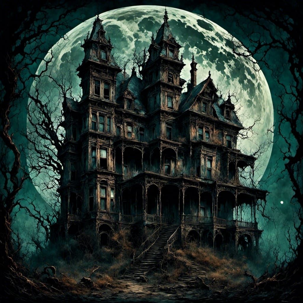 Creepy Victorian Mansion in Moonlight: 3D Horror
