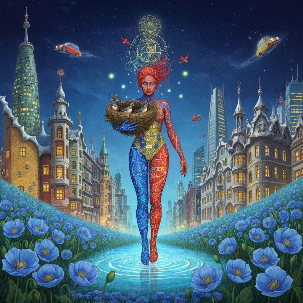 Ethereal Woman in Cobalt Blue with Himalayan Poppies