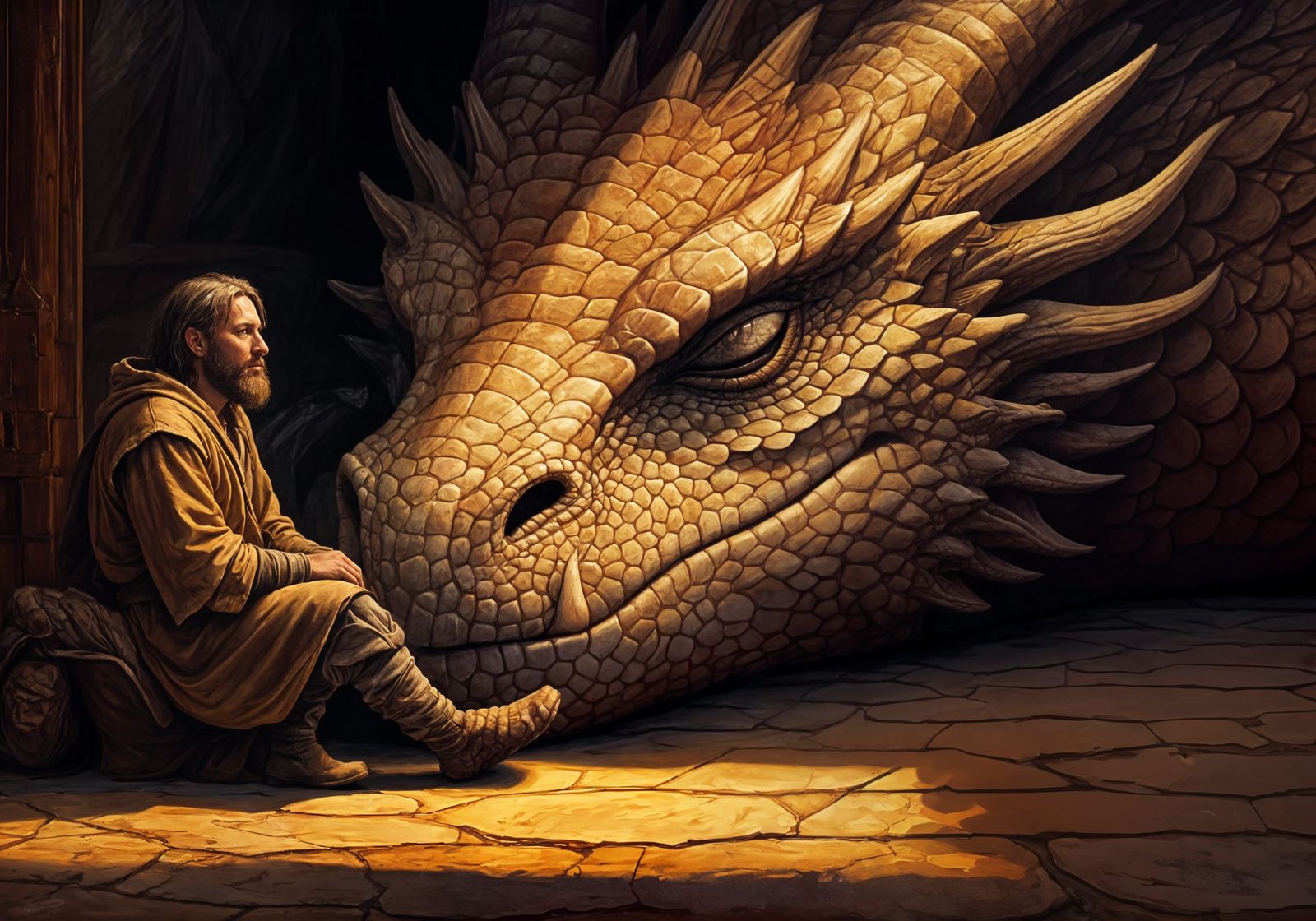 Loyal Dragon Resting Head, Impasto Painting