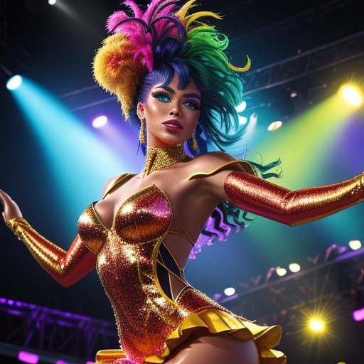 Neon Showgirl in Dramatic Lighting: Digital Art