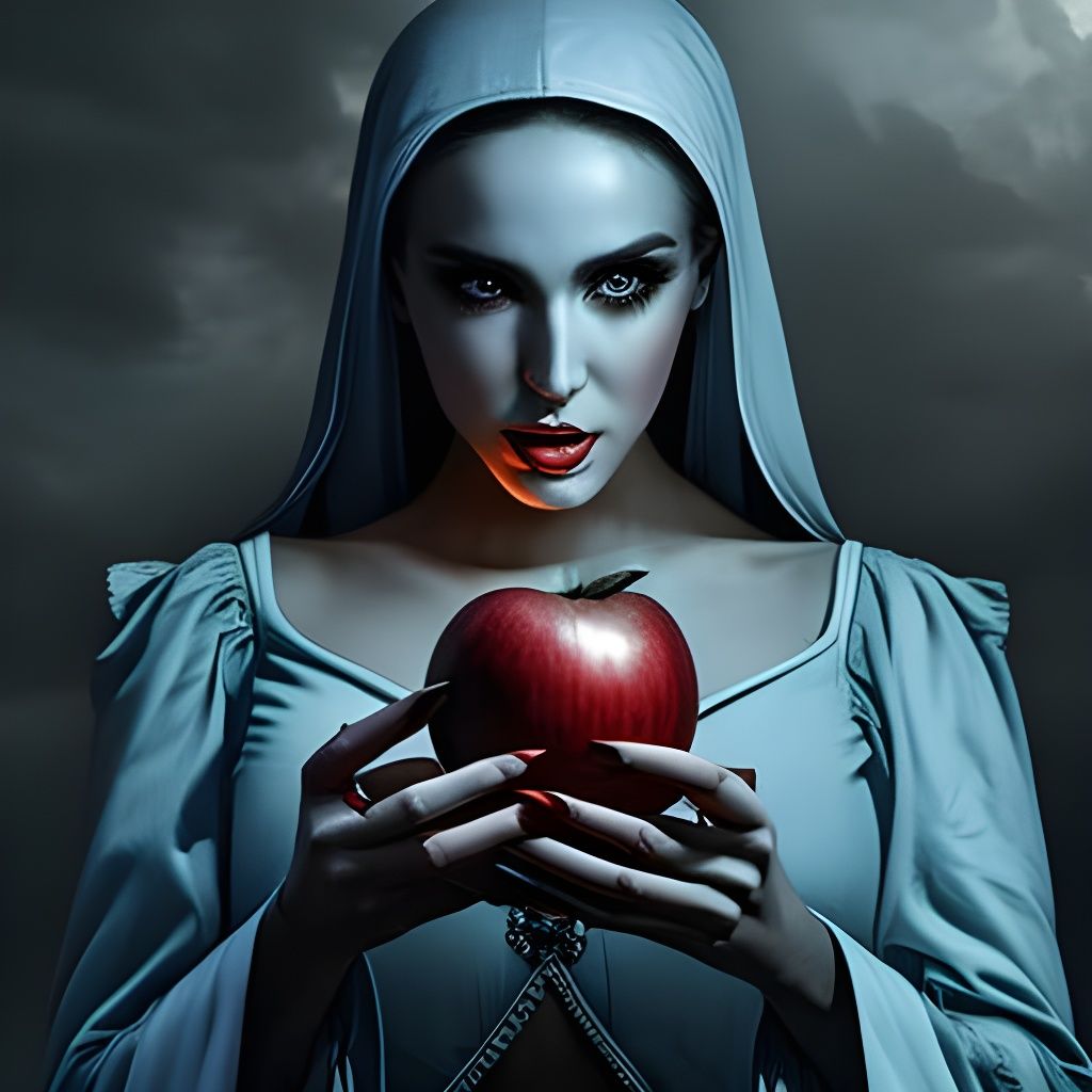 Sinister Woman with Apple: Dark Fantasy Digital Art