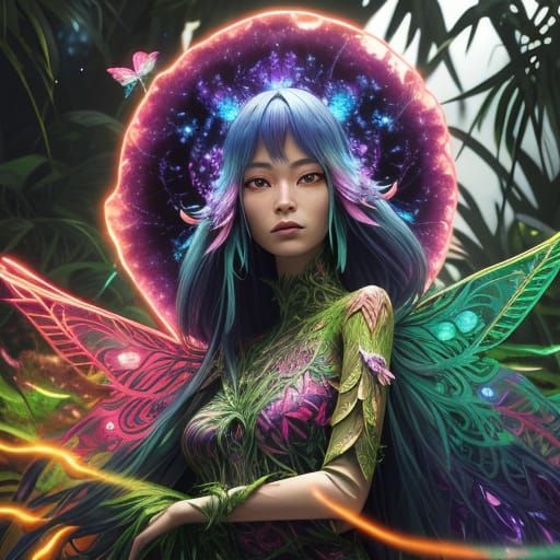 Vibrant Alien Jungle With Crystalline Tree