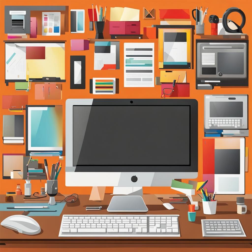 Graphic Designer's Desk with Abstract Art