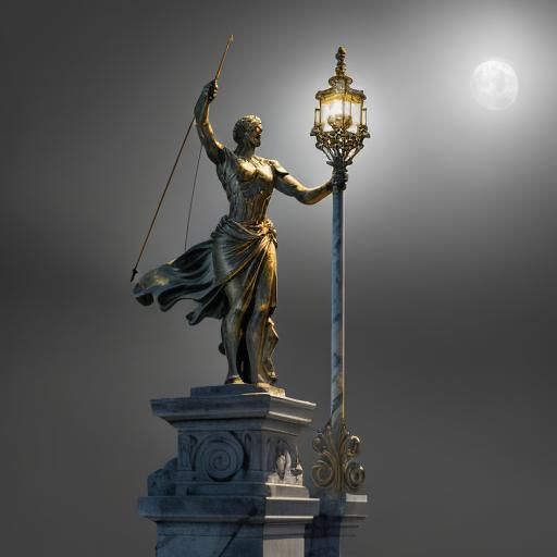 Archer Statue in Moonlit Garden: Renaissance Art