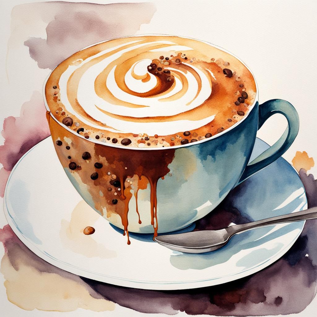 Cappuccino Watercolor in Style of Roset and Chagall