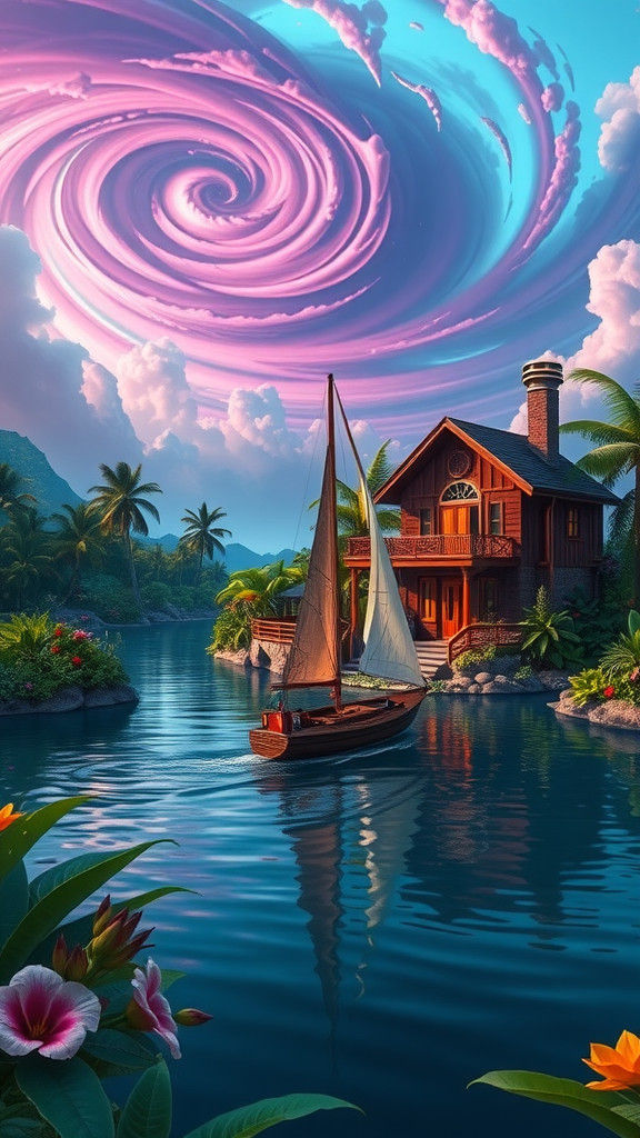Enchanted Steampunk Farmhouse on Alien Hawaiian Coast
