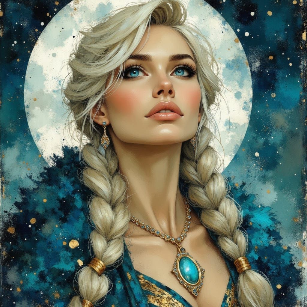 Norse Goddess in Moonlight, Romanticism Style