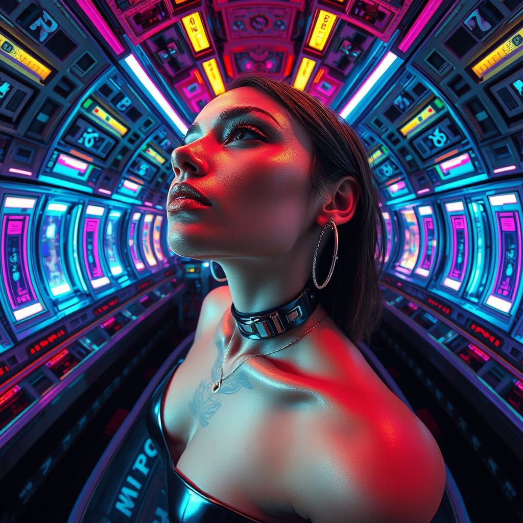 Psychedelic Woman in Futuristic Fisheye Portrait