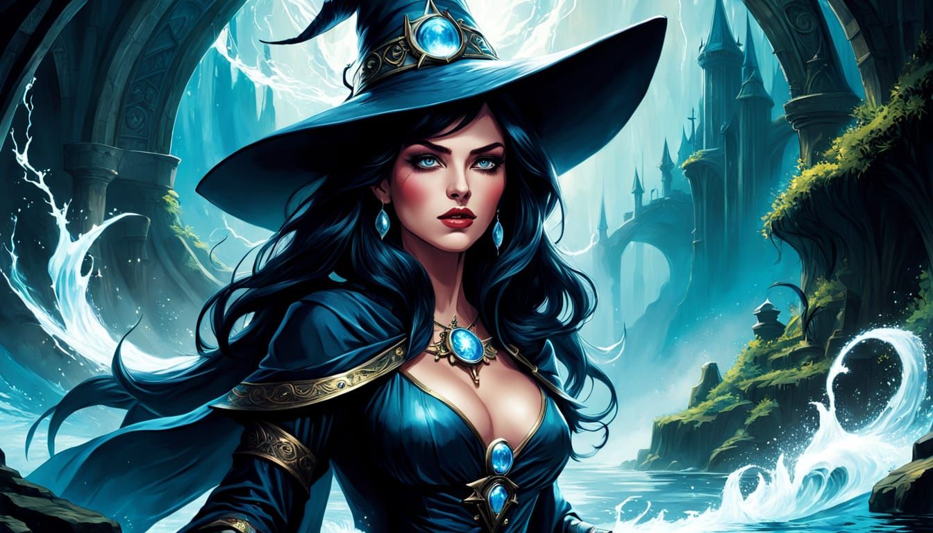 Medieval Sorceress Conjures Shimmering Waterwheel