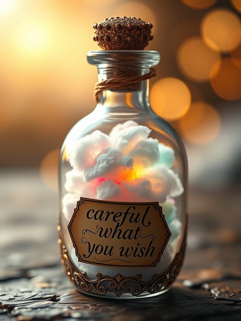 Ethereal Apothecary Bottle with Swirling Rainbow Clouds