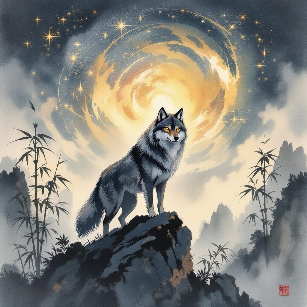 She-Wolf Under Celestial Sky: Dark Romanticism