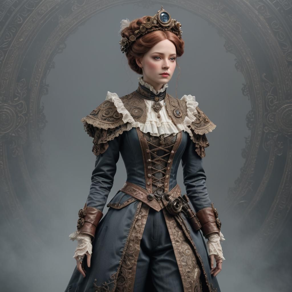Sci-Fi Victorian Doll: Hyper-Realistic Full Length Portrait