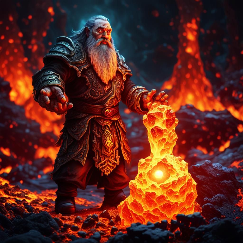Dwarf Priest in Molten Lava: Fantasy Concept Art