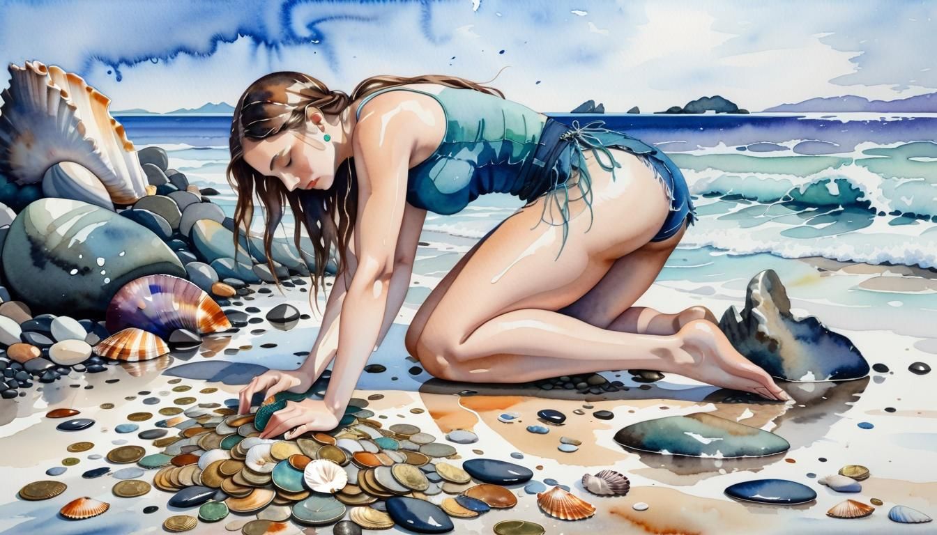 Girl Finds Treasure in Watercolor Surrealism