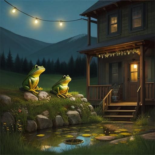 Evening Frog Concert in Illustrative Style