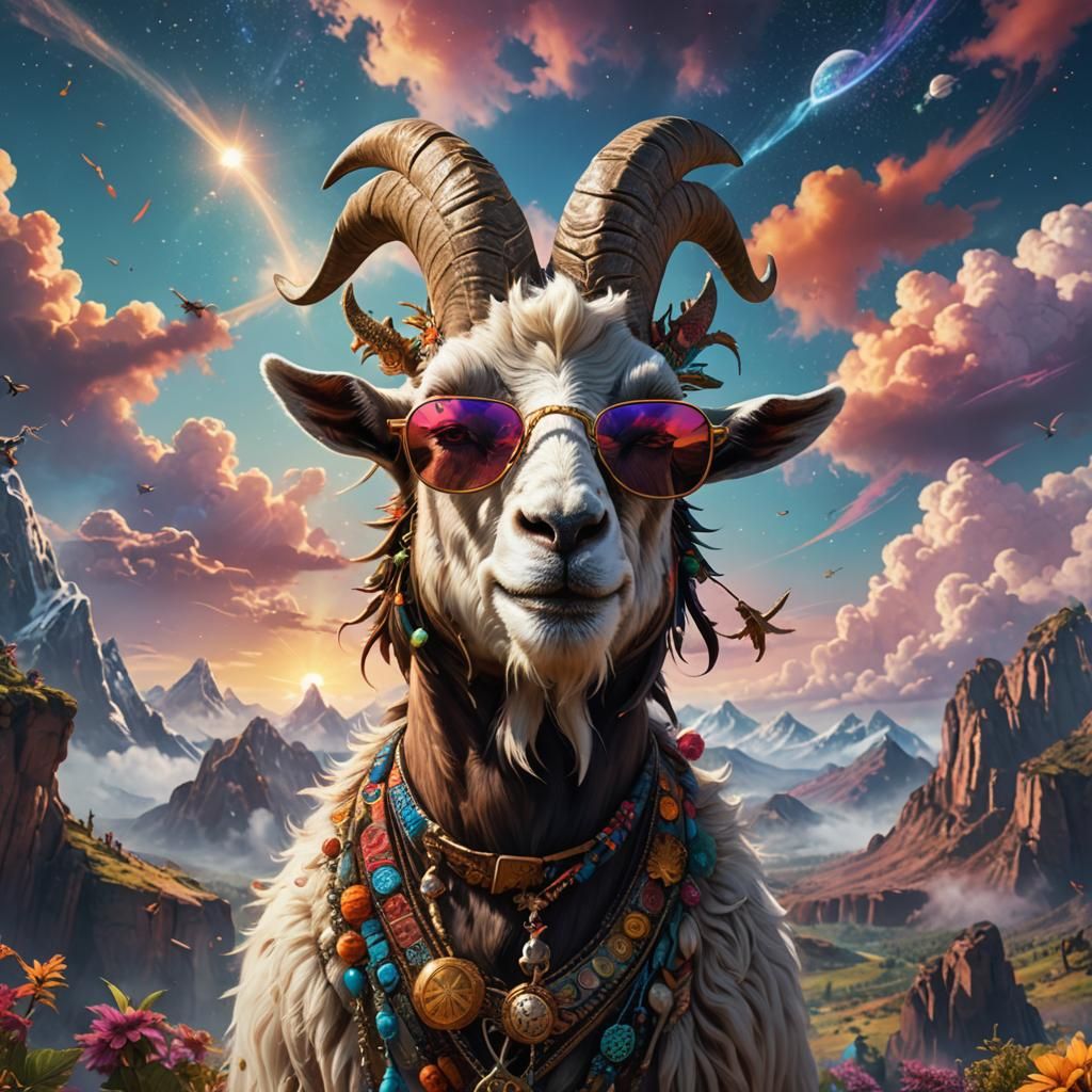 Hippie Goat in the Sky: Detailed Matte Painting