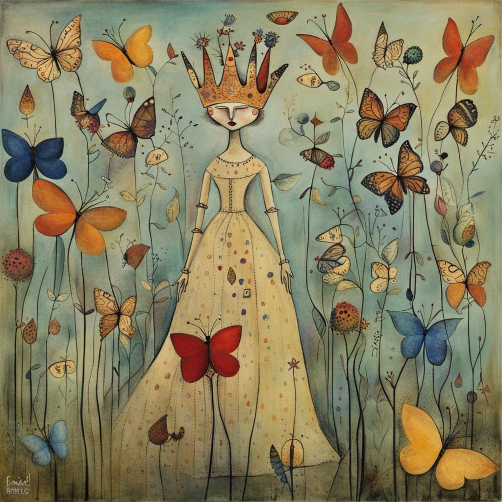 Queen in a Surrealist Wildflower Garden