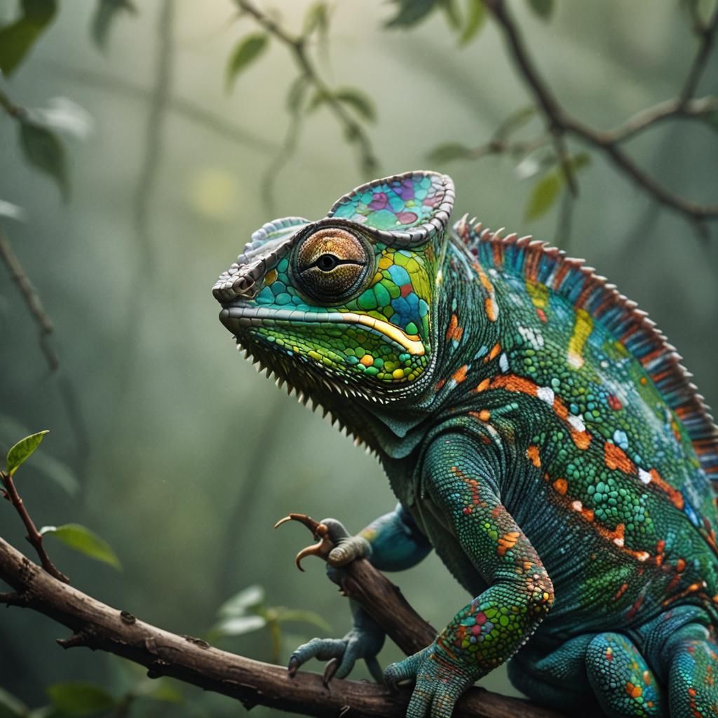 Chameleon Changing Colors in Wildlife Photo