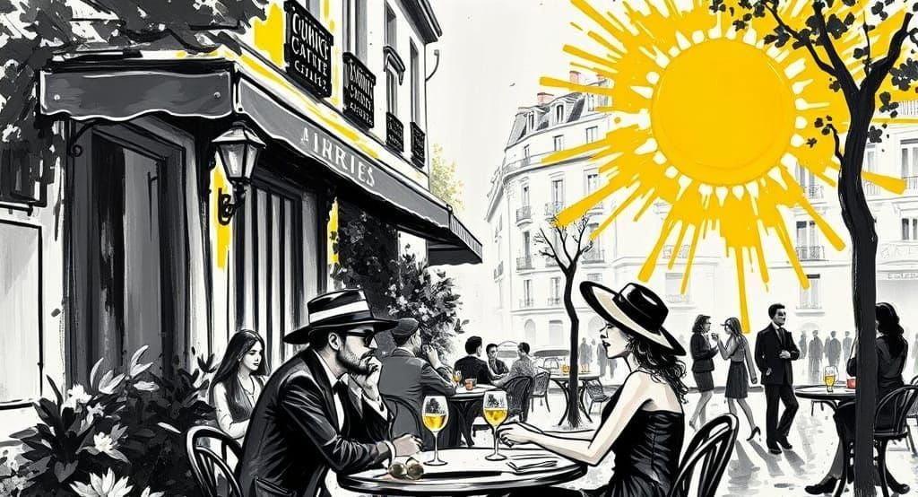 Elegant Couples at Parisian Cafe, Impasto Painting