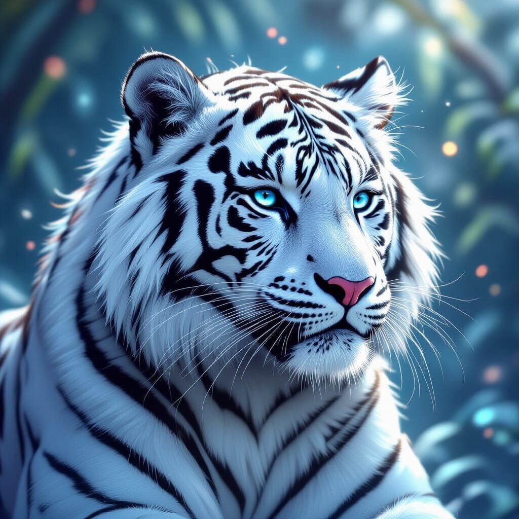 Mystical White Tiger Black Panther Fusion Art