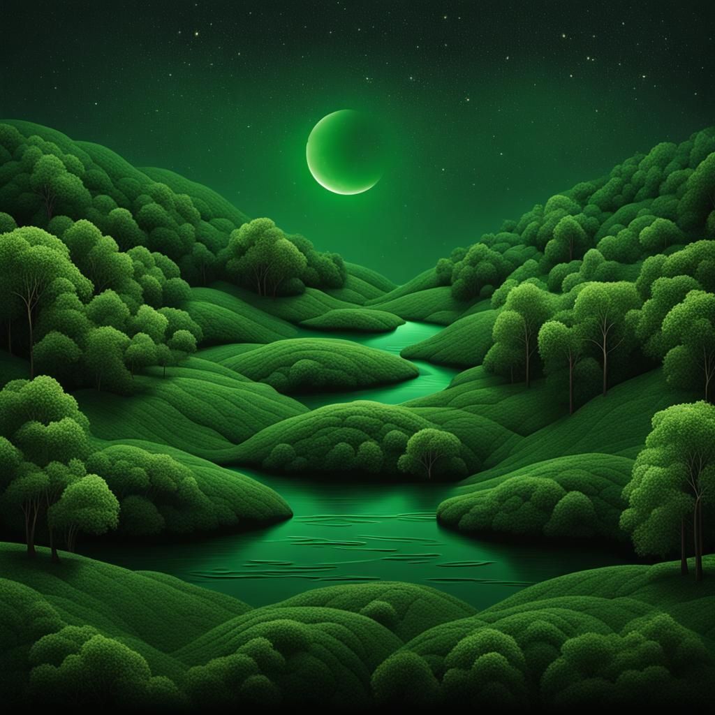 Tranquil River on Mars Made of Green Trees