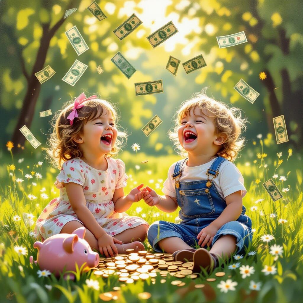 Joyful Children Bathed in Golden Light, Impressionistic Oil ...