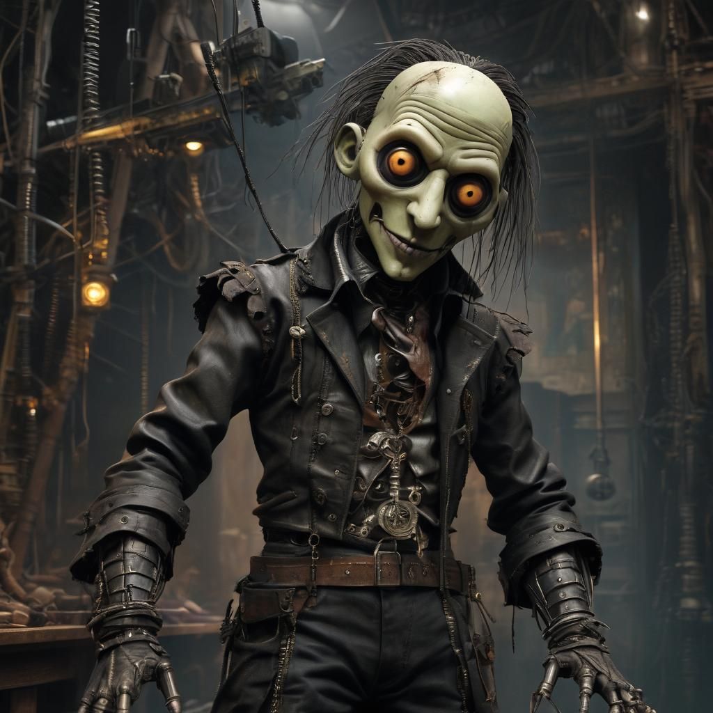 Cyberpunk Horror Puppet in Gothic Style