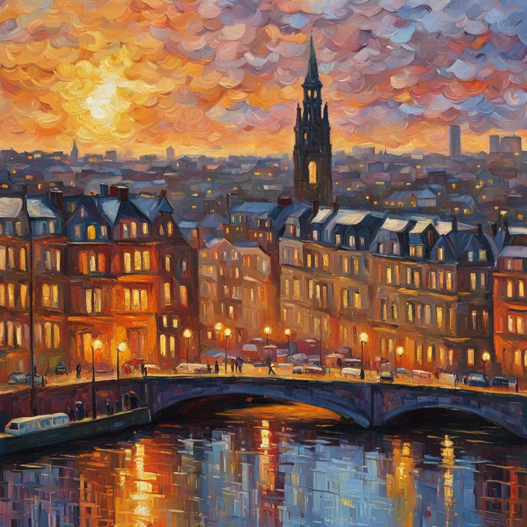 Glasgow Cityscape in Vibrant Neo-Impressionist Style