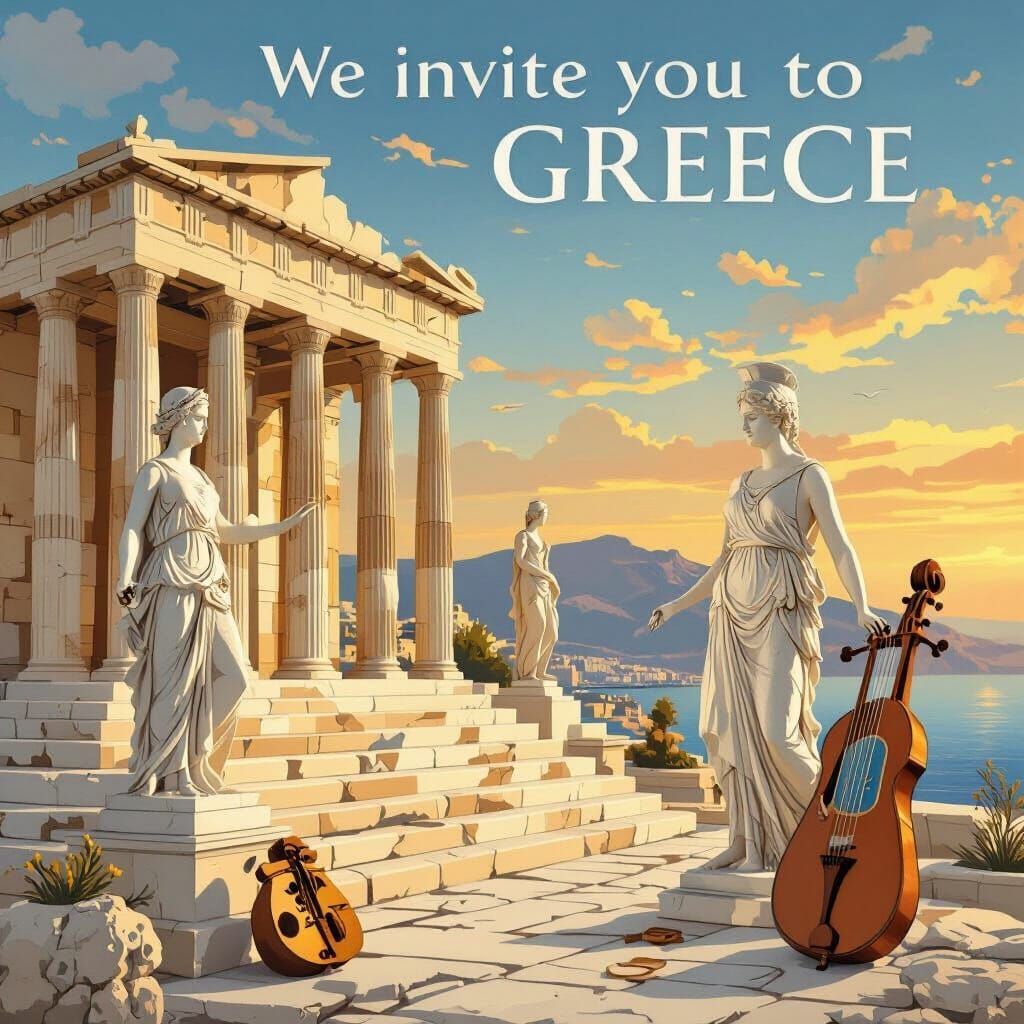 Greece Travel Poster: Classical Art & Mediterranean Glow